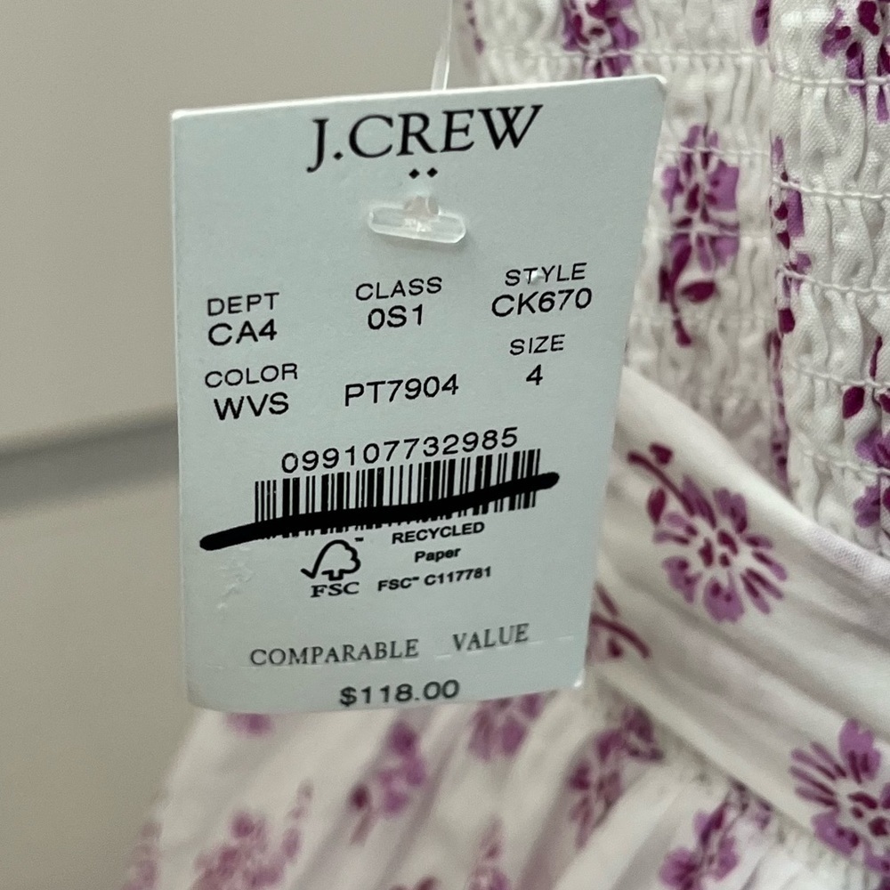 NEW J. Crew Sleeveless belted tiered midi dress white violet storm size 4 floral - Picture 5 of 12